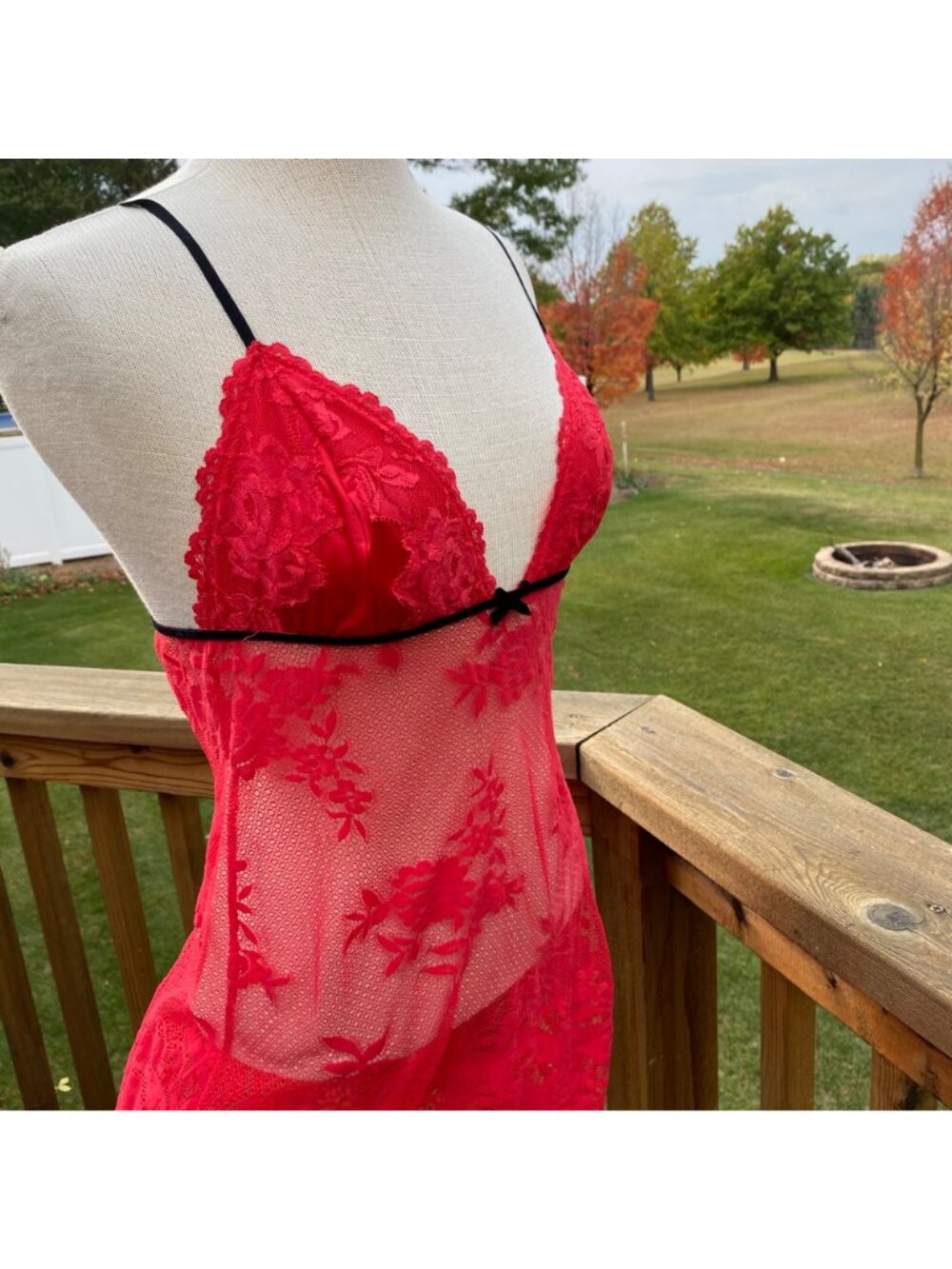 Victoria's Secret Very Sexy Red Lace Babydoll Lingerie L Strappy Romantic Floral - Picture 6 of 13